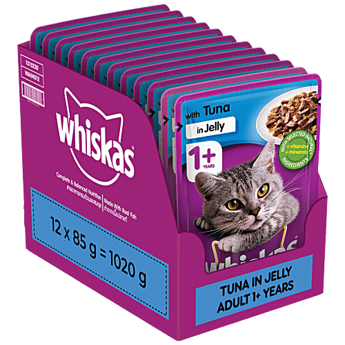 Whiskas Wet Cat Food Adult 1 year Tuna In Jelly For Balanced Nutrition Shiny Coat 85 g