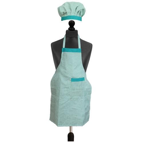 40237982 5 Jbg Home Store Kitchen Combo Set Apron With Front Pocket Cap Cotton Check Pattern Green 