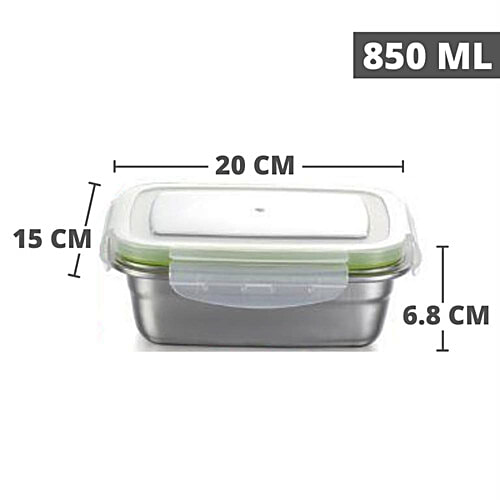 Buy Femora Steel Lunch Box/Container With Lock Lid - Rectangular, Airtight,  Leakproof, Unbreakable Storage, For Office,College,School, Silver Online at  Best Price of Rs 520 - bigbasket