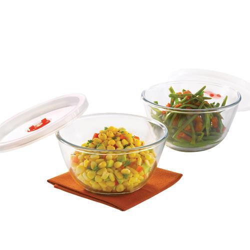 Buy Borosil Glass Mixing And Serving Bowls With White Lids Oven And Microwave Safe Borosilicate