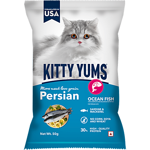 Kitty Yums Dry Persian Cat Food Ocean Fish Sardine Mackerel Complete Nutrition 50 g