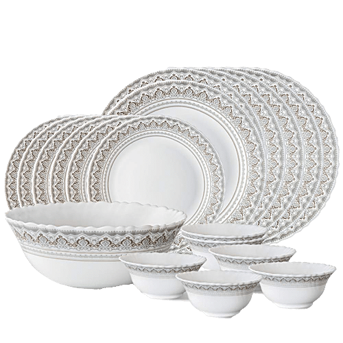 Buy Larah By Borosil Dinner Set - Opalware, Classic, White Online At ...