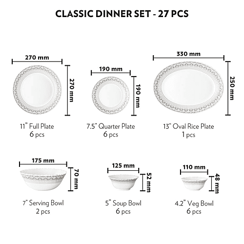 Buy Larah by Borosil Classic Opalware Dinner Set - Lightweight ...