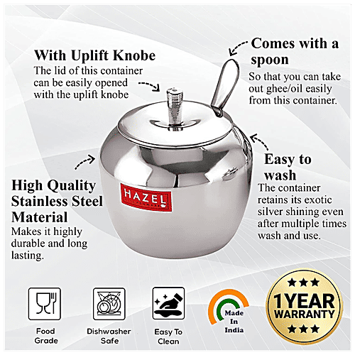 Buy HAZEL Stainless Steel Ghee Pot - Apple Shaped, Kitchen Storage Ghee ...