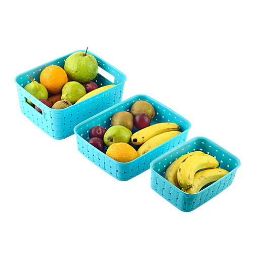 Blue Plastic Fruit Basket Set