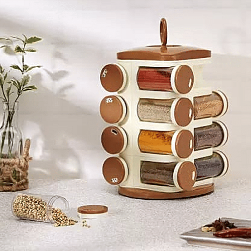 Floraware Plastic Revolving Spice Jar Durable Light Brown 120 ml