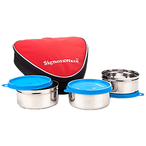 Buy Signoraware Sleek Steel Lunch Box - Leakproof, Blue Online at Best ...