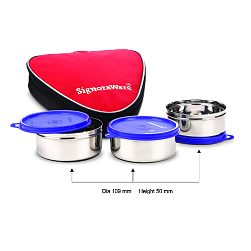 Buy Signoraware Sleek Steel Lunch Box - Leakproof, Red Online at Best ...