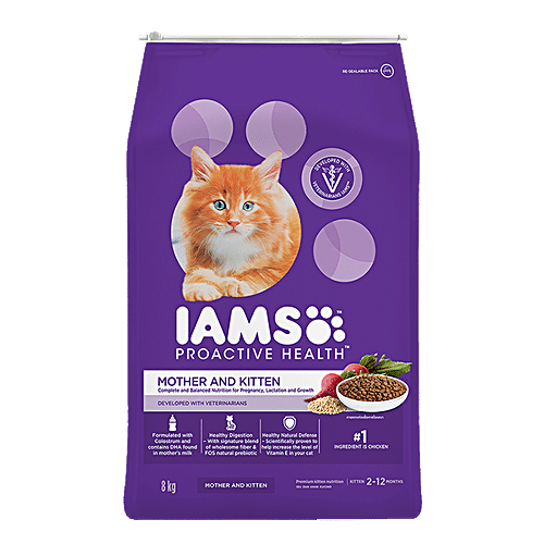 IAMS Proactive Health Mother Kitten Dry Premium Cat Food With Chicken Complete Balanced Nutrition 2 12 Months 8 kg