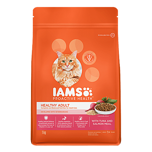 IAMS Proactive Health Healthy Adult Dry Premium Cat Food With Tuna Salmon Meal Complete Balanced Nutrition 1 Years 1 kg