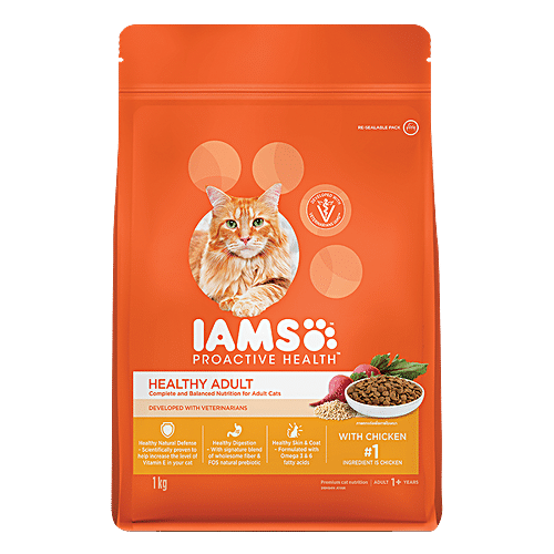 IAMS Proactive Health Healthy Adult Dry Premium Cat Food With Chicken Complete Balanced Nutrition 1 Years 1 kg