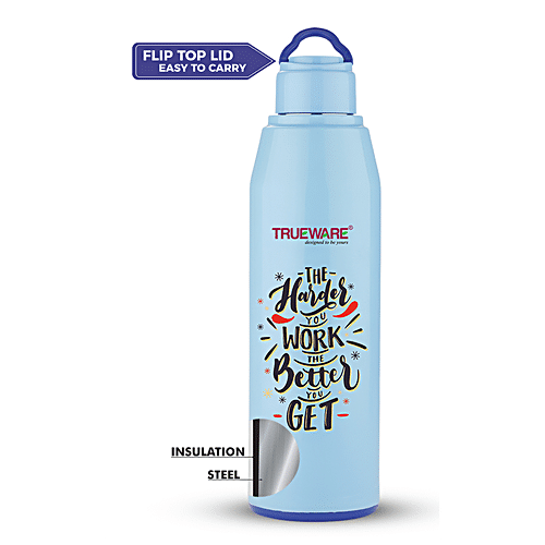 Trueware Water Bottle - Steel Inner Body, Blue, Sun Shine, 800 ml  Odourless, Drip Lock Cap, Hot & Cold Upto Many Hours