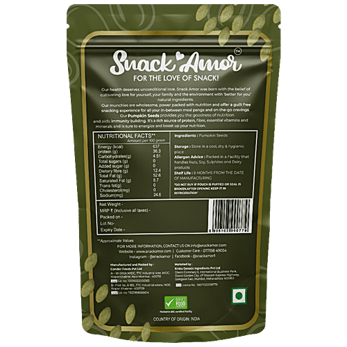 Buy SnackAmor Pumpkin Seeds Roasted, High In Fibre & Protein, No