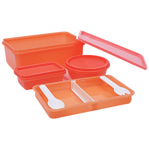 Buy Unica Mangiamo Lunch Box - Coral Red, Leak Resistant, Microwave 