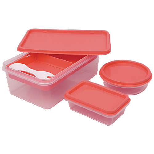 Buy Unica Mangiamo Lunch Box For Kids - Coral Red, Leak Resistant ...