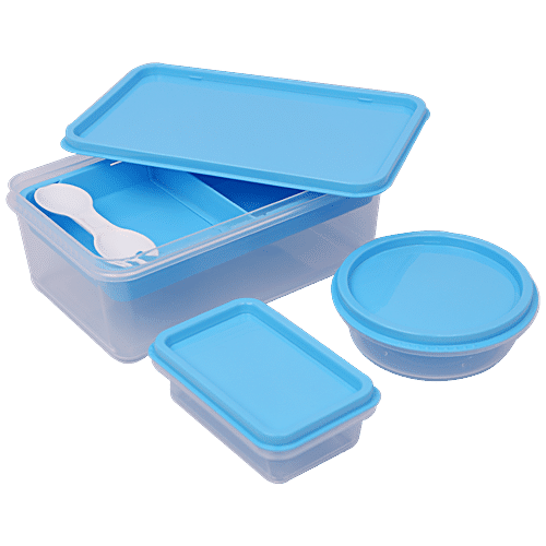 Buy Unica Mangiamo Lunch Box For Kids - Blue, Leak Resistant, Microwave ...