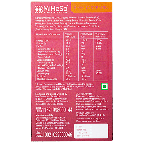 Buy MiHeSo Mind Health Soul Overnight Oats Banana Caramel No