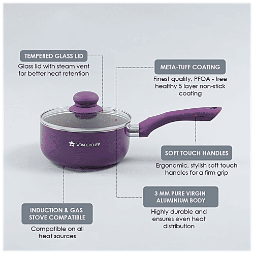 Buy Wonderchef Royal Velvet Sauce Pan With Lid - 18 cm, Purple Online ...