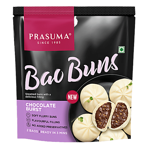 Prasuma Bao Buns - Choco Crunch, Stuffed Bread, No Preservative, Frozen, 100 g (2 pcs) 