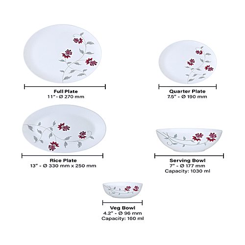 Buy Larah By Borosil Dinner Crockery Set - Opalware, Flower Pot, White 