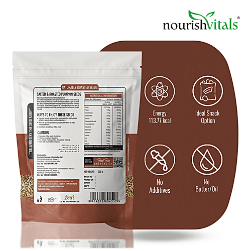 Nourishvitals Salted Pumpkin Roasted Seeds - Highly Nutritious, No Added Preservatives, Healthy & Heavenly, 200 g  