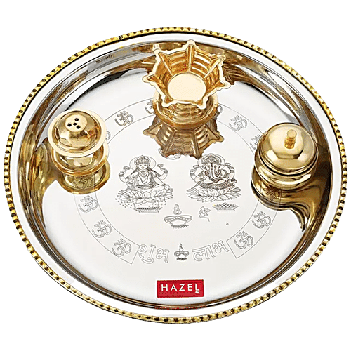 Buy Hazel Stainless Steel Puja Pooja Aarti Thali Set 22 Cm With Diya Agarbatti Incense Holder