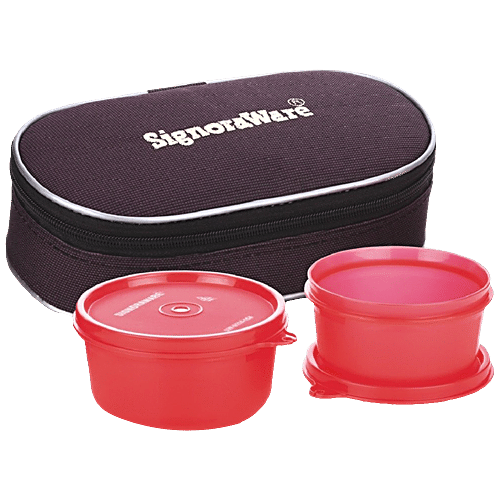 Buy Signoraware Mid-Day Lunch Box With Bag - Red, Airtight & Spill ...