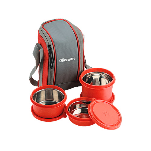 Buy Oliveware Boss Lunch Box Containers With Bag Dist - Air-tight, Red 