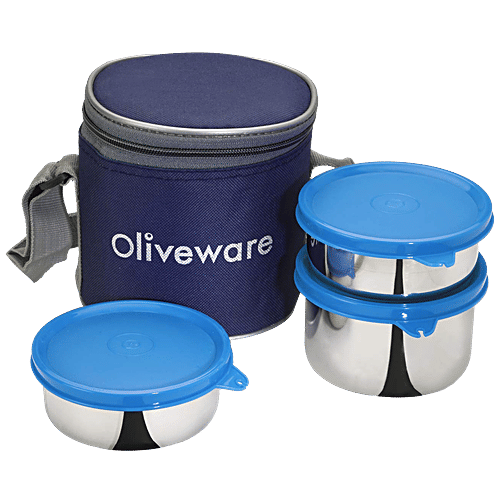 Buy Oliveware Lovely Stylo Lunch Containers With Bag - Air-Tight, Blue ...