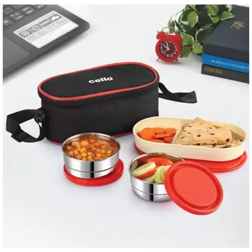 Buy Cello Exe Lunch Box - Stainless Steel, Red, For Office & School,  Washable, Easy To Clean Online at Best Price of Rs 349 - bigbasket