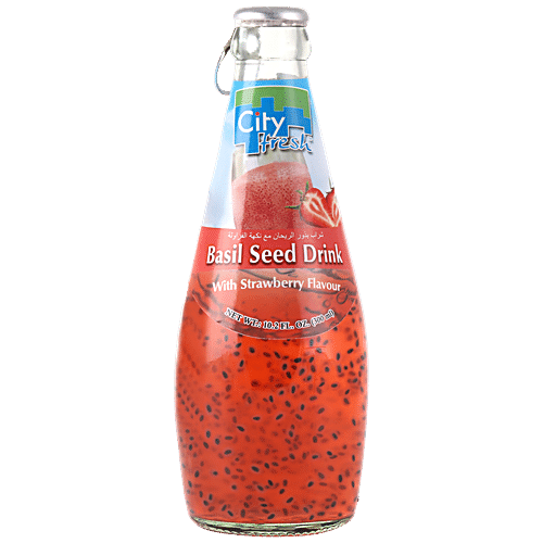 City Fresh Basil Seed Strawberry Flavour Drink Refreshing Rich In Antioxidants 300 ml