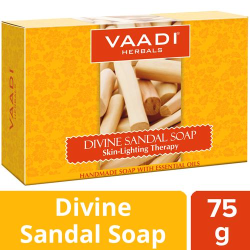 Vaadi Herbals Divine Sandal Soap With Saffron & Turmeric - Handmade, Lightens Skin, 75 g  