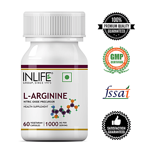 Buy INLIFE L-Arginine 1000 Mg Capsules - Nitric Oxide Precursor, For ...