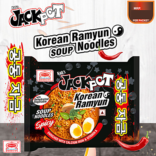 Kab's Jackpot Korean Ramyun Soup Noodles - With Dehydrated Vegetables, Spicy, 100 g Pouch 