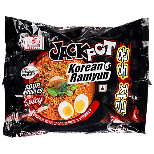 Kab's Jackpot Korean Ramyun Soup Noodles - With Dehydrated Vegetables, Spicy, 100 g Pouch 