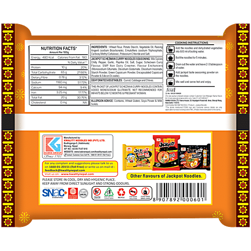 Kab's Jackpot Schezwan Curry Noodles - With Dehydrated Vegetables, 100 g Pouch 