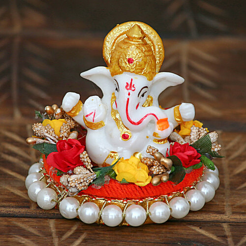 Buy eCraftIndia Lord Ganesha Idol On Decorative Handcrafted Plate For ...