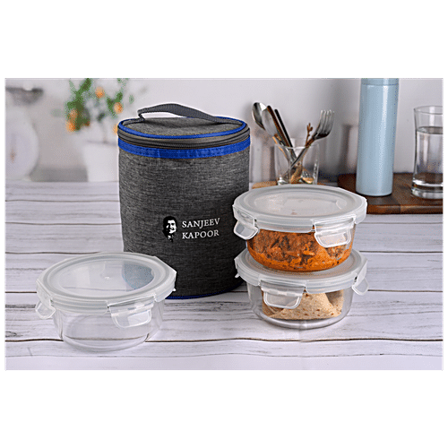 Buy Sanjeev Kapoor Boston Lunch Box Round Transparent Plain Leak   40292031 3 Sanjeev Kapoor Boston Lunch Box Round Transparent Plain Leak Proof 