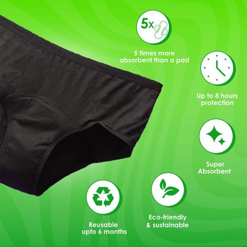 Lemme Be Reusable Period Underwear for Heavy Flow Periods & Incontinence,  Mid Waist Leakproof Panties for Women, Adult,120 ML Capacity, Go Pad Free  with Z Drip Max, (Medium, Black) Pack Of 1 
