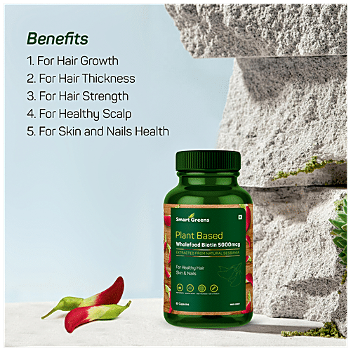 Buy Smart Greens Plant Based Wholefood Biotin 5000 mcg Capsules For