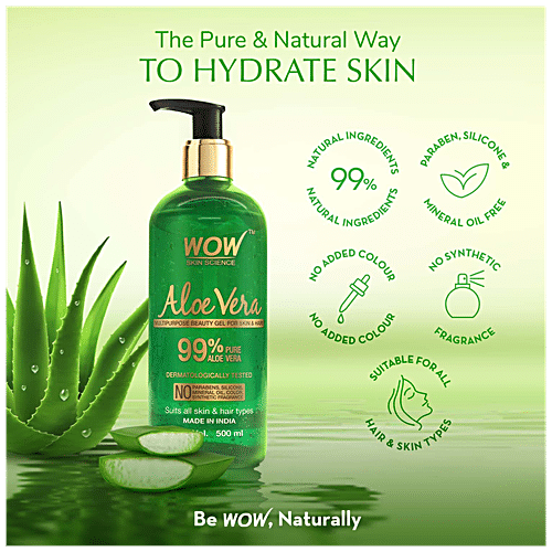 Buy Wow Skin Science 99 Pure Aloe Vera Gel For Skin And Hair No Parabens Silicones Online At