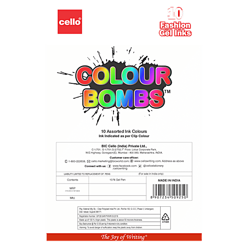 Buy CelloColour Bombs Coloured Ink Gel Pens, Pack of 10