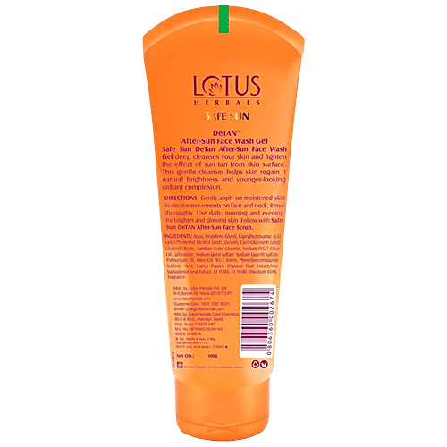 Buy Lotus Herbals Safe Sun Detan After Sun Face Wash Gel Papaya