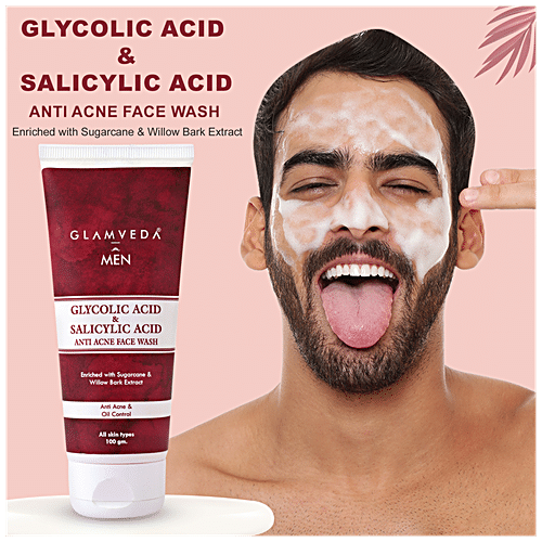 Buy Glamveda Men Glycolic Acid And Salicylic Acid Anti Acne Face Wash Oil Control Online At Best 2451