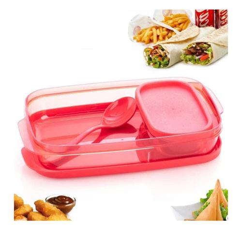 YouBee Lunch/Tiffin Box, Plastic For School, Office With Spoon & Side  Container, For Adults & Kids - Red, 3 pcs