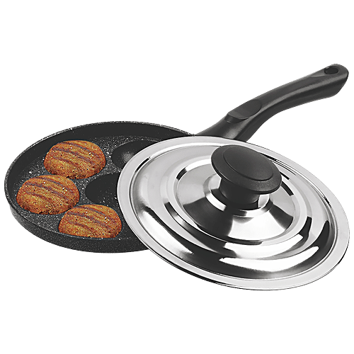 Buy Milton Appam Patra - Pro Cook, 7 Pit, Stainless Steel Lid, Black ...