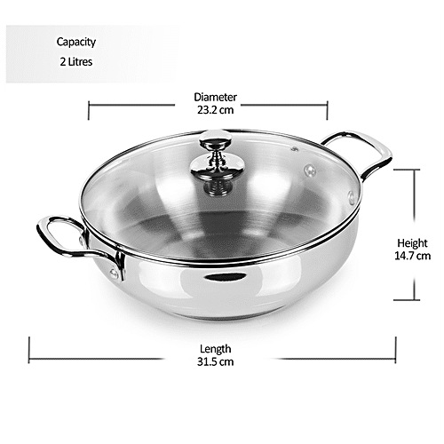 Buy Milton ProCook Stainless Steel Kadhai - Pro Cook, With Glass Lid ...