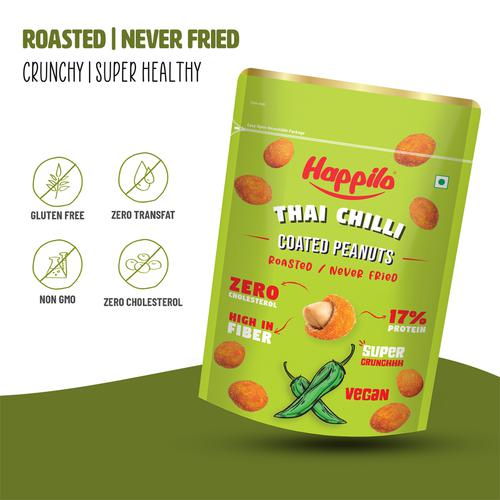 Happilo Thai Chilli Coated Peanuts, 150 g  Crunchy & Nutty, Roasted, High In Protein & Dietary Fibre, No Cholesterol, Vegan