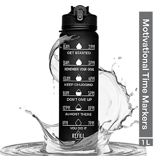 Motivational Sipper water bottle with time markings in Black