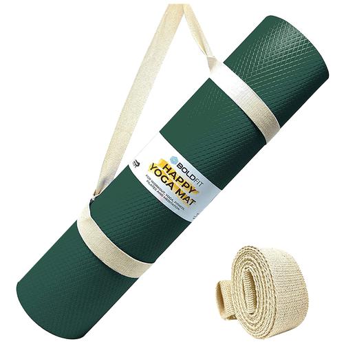Boldfit Happy Yoga Mat With Carrying Strap - 4 mm, Anti Slip, Army Green, 1 pc  For Exercise